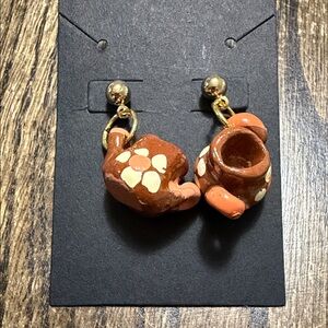 Handcrafted Brown Teacup Dangle Earrings